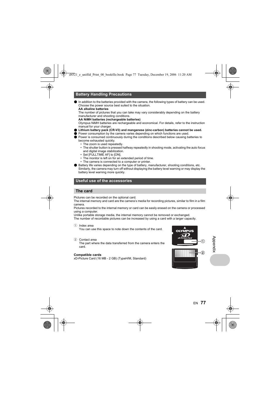 The card” (p.77) | Olympus SP-550 UZ User Manual | Page 77 / 100