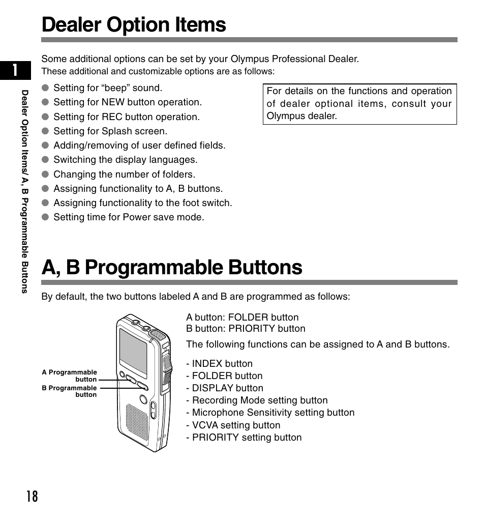 A, b programmable buttons, Dealer option items | Olympus DS-4000 User Manual | Page 18 / 88