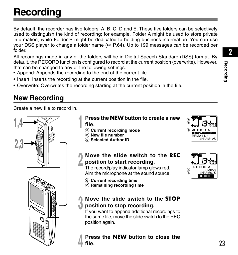 Recording | Olympus DS-4000 User Manual | Page 23 / 88