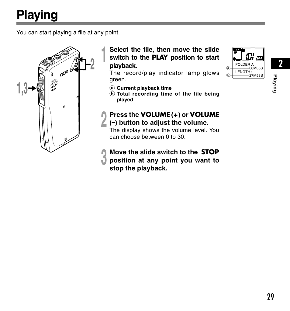 Playing | Olympus DS-4000 User Manual | Page 29 / 88