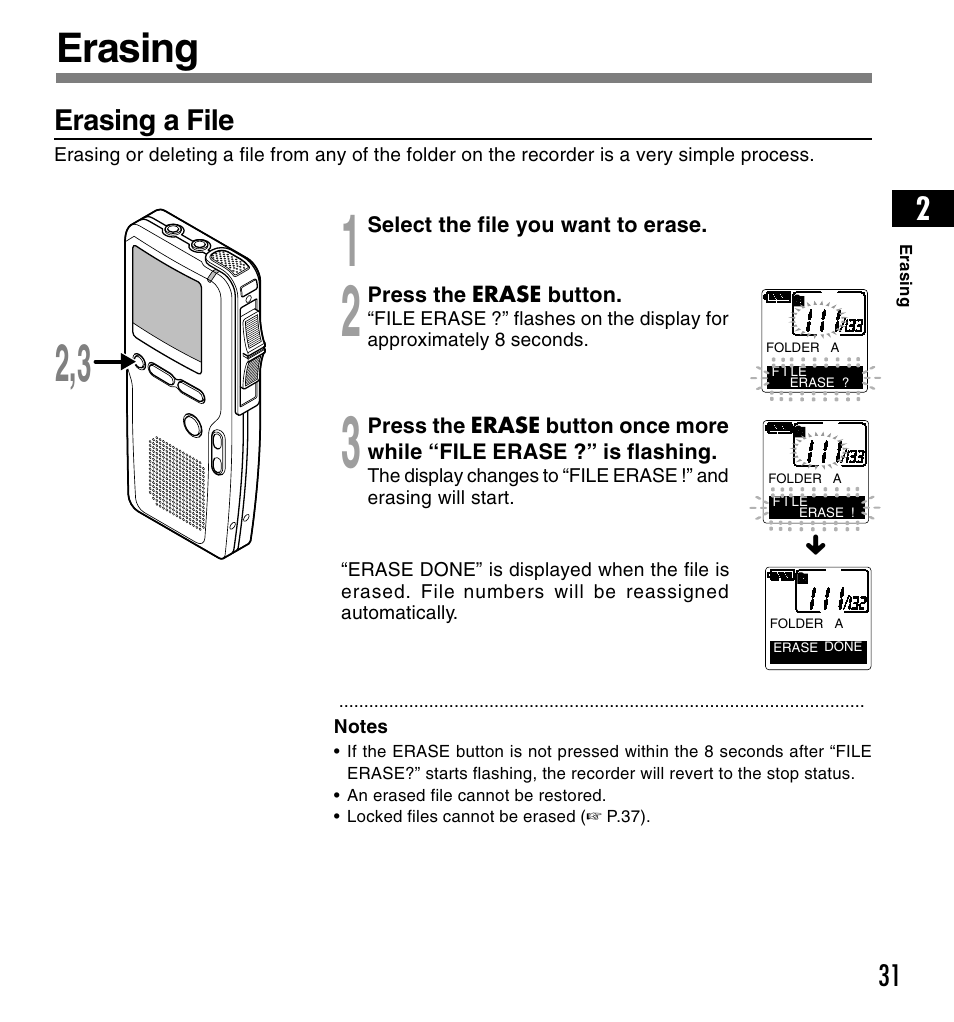 Erasing | Olympus DS-4000 User Manual | Page 31 / 88