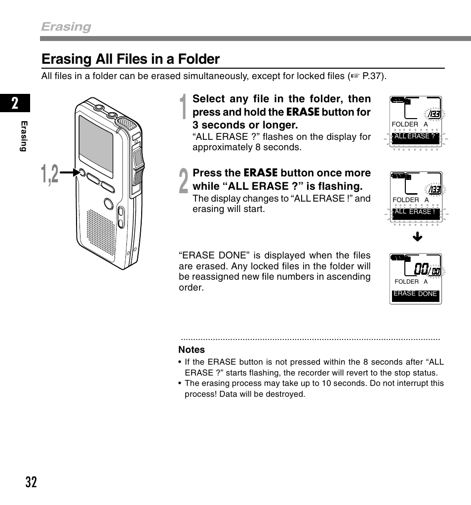Erasing all files in a folder | Olympus DS-4000 User Manual | Page 32 / 88