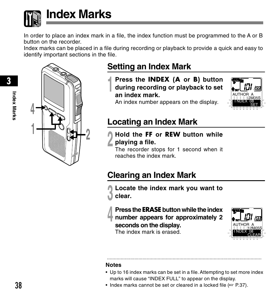 Index marks | Olympus DS-4000 User Manual | Page 38 / 88