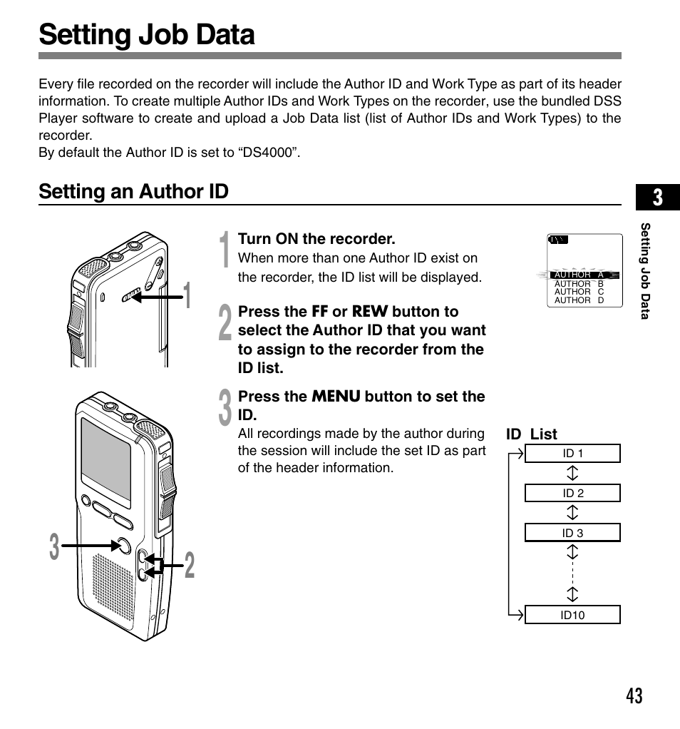 Setting job data | Olympus DS-4000 User Manual | Page 43 / 88