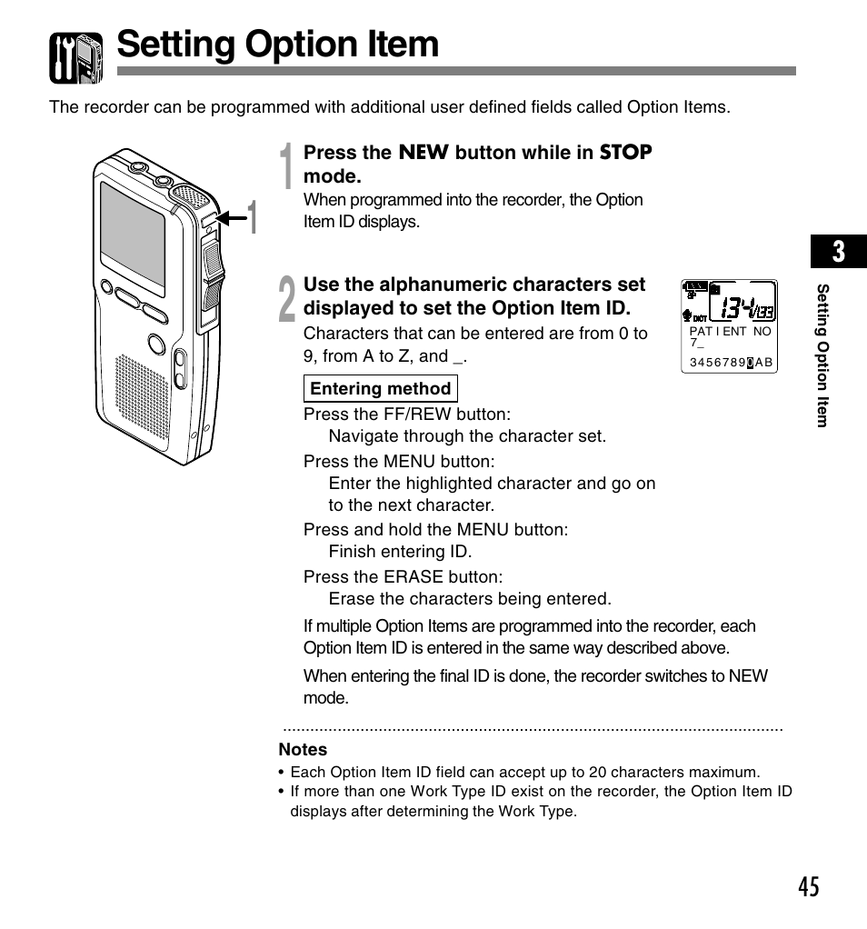 Setting option item | Olympus DS-4000 User Manual | Page 45 / 88