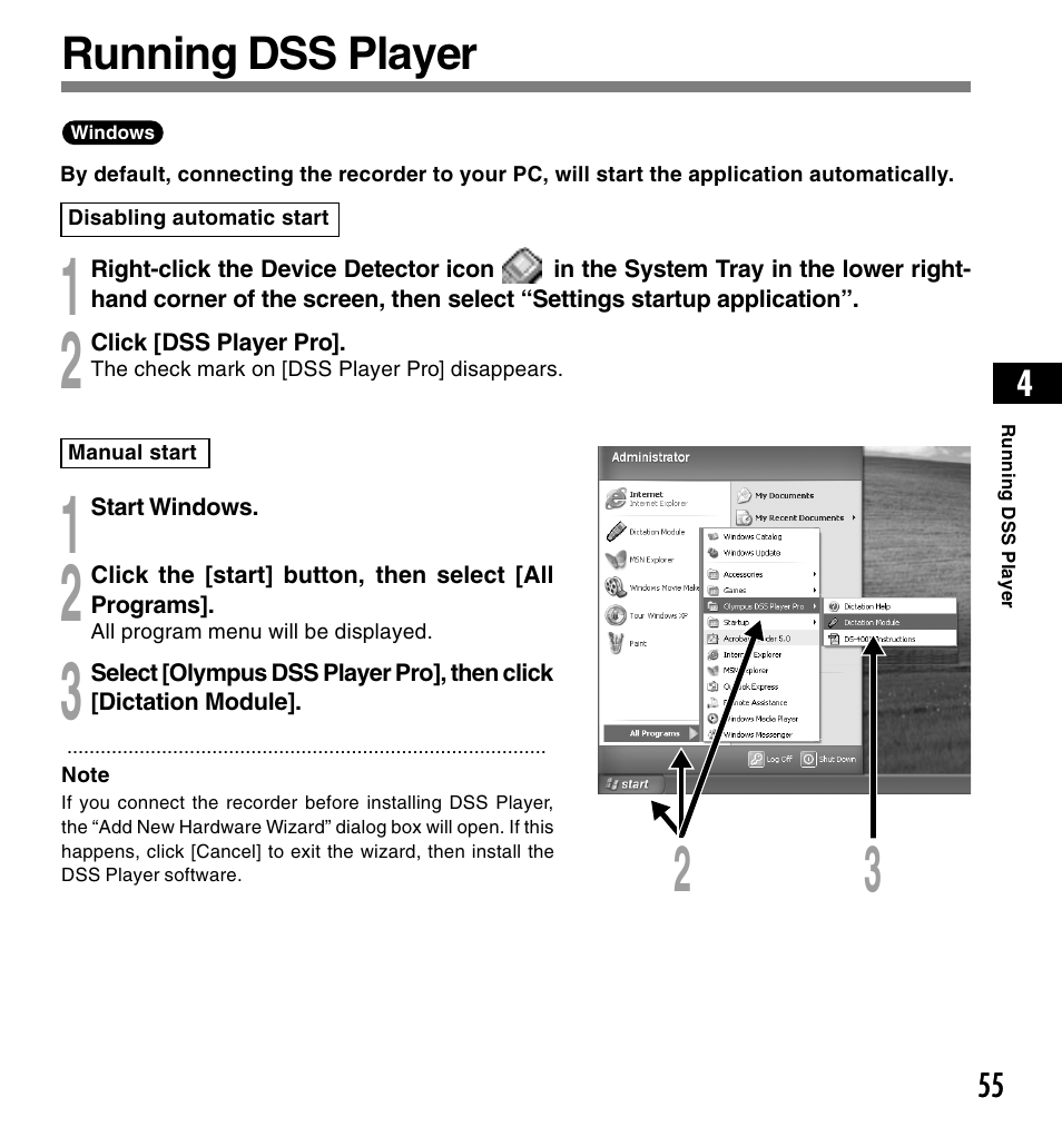 Running dss player | Olympus DS-4000 User Manual | Page 55 / 88