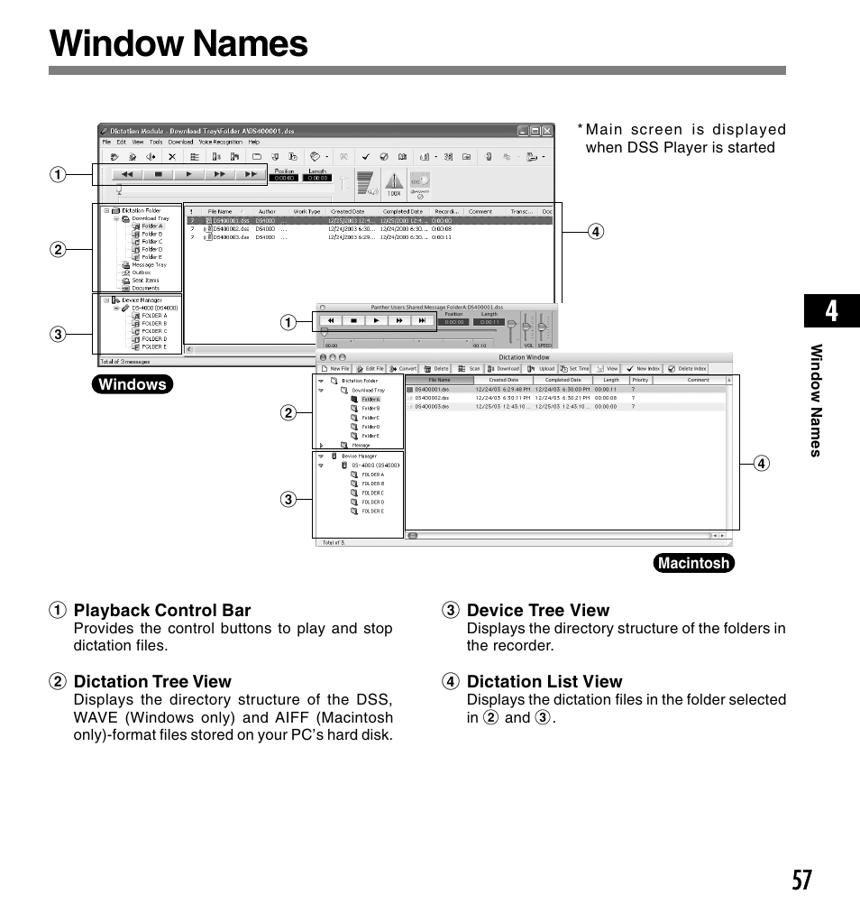 Window names | Olympus DS-4000 User Manual | Page 57 / 88