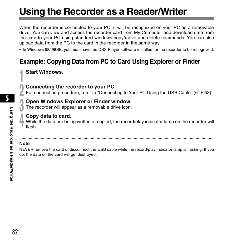 Using the recorder as a reader/writer | Olympus DS-4000 User Manual | Page 82 / 88