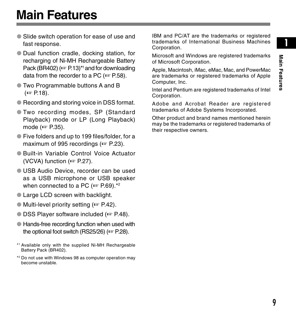 Main features | Olympus DS-4000 User Manual | Page 9 / 88