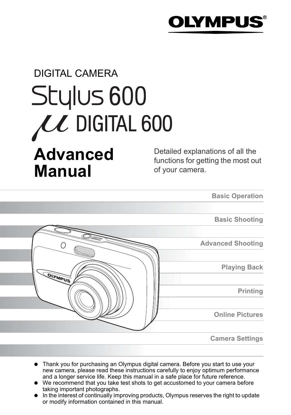 Olympus Stylus 600 Digital User Manual | 157 pages