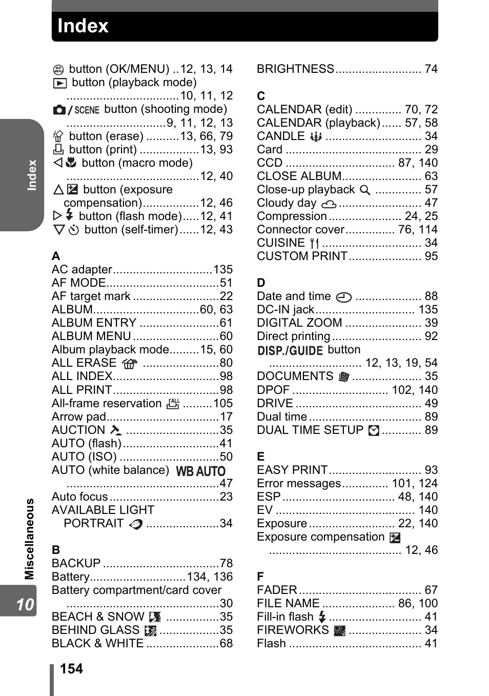 Index | Olympus Stylus 600 Digital User Manual | Page 154 / 157