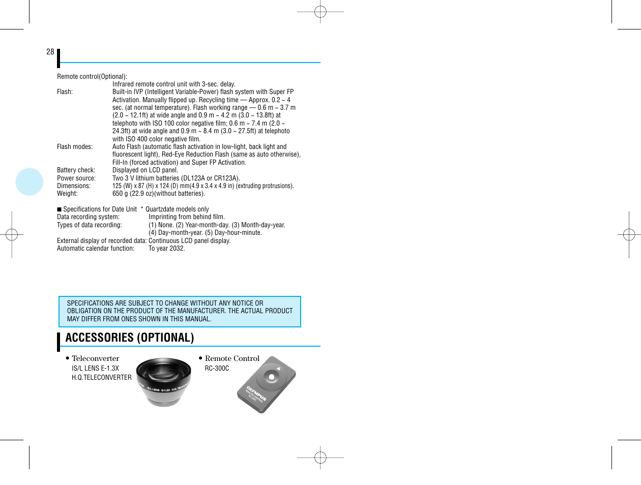 Accessories (optional) | Olympus IS-50 QD User Manual | Page 15 / 15