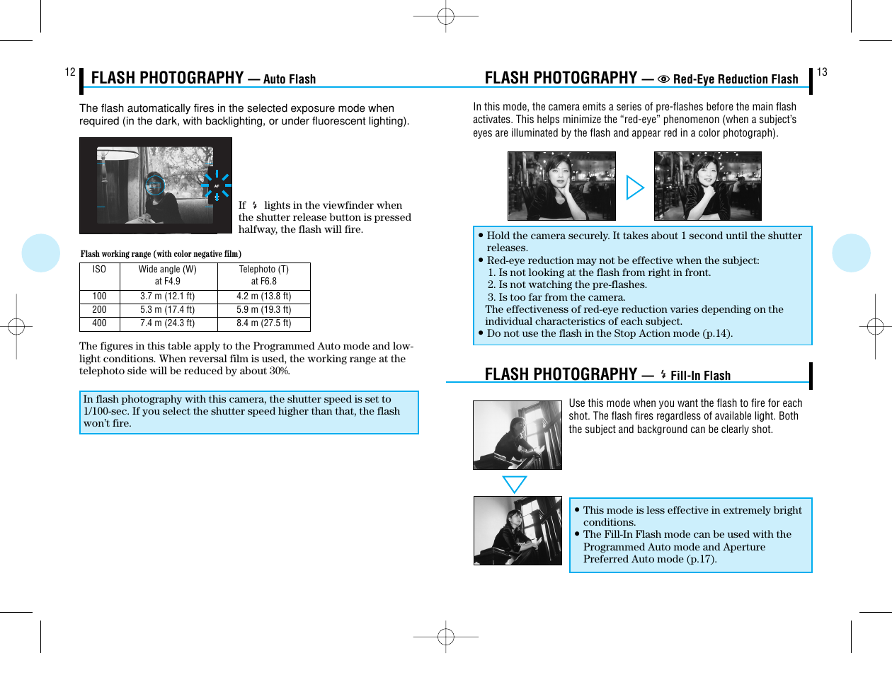 Flash photography | Olympus IS-50 QD User Manual | Page 7 / 15