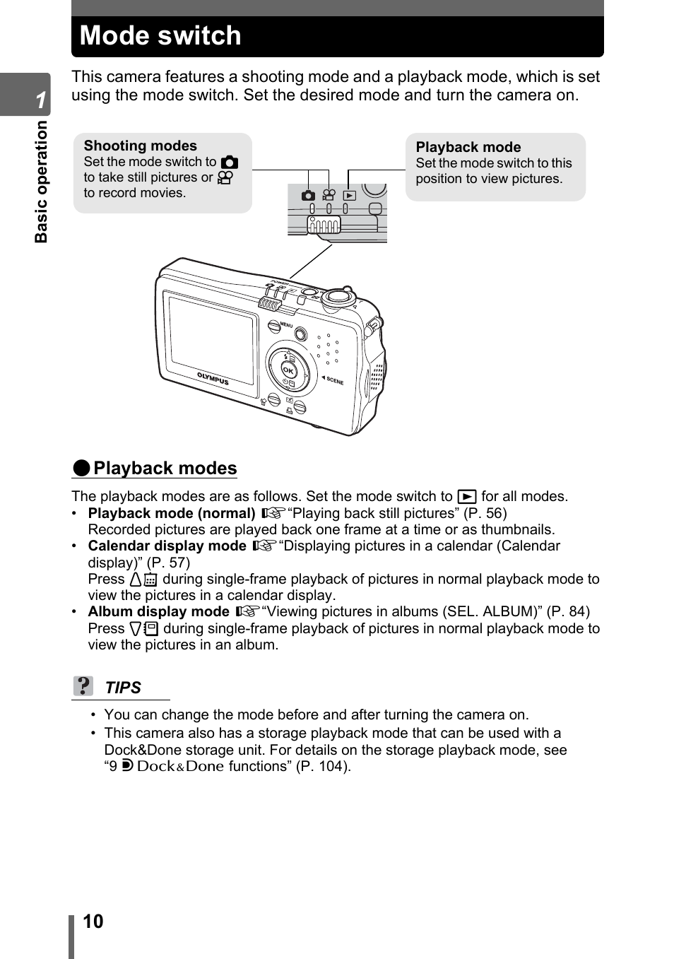 Mode switch, Playback modes | Olympus IR-300 User Manual | Page 10 / 182