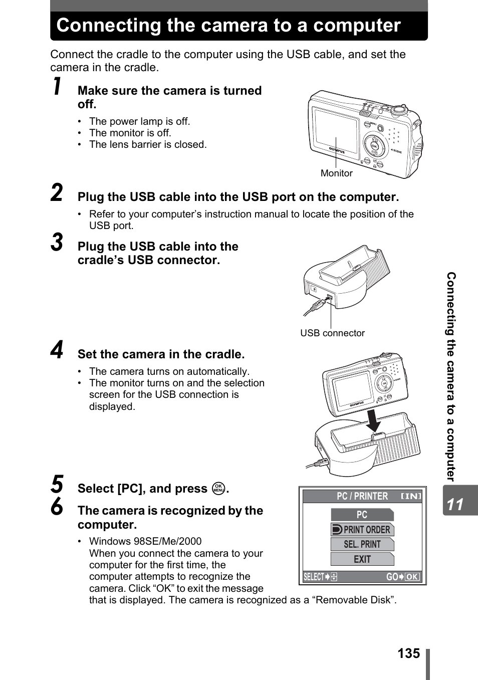 Connecting the camera to a computer, Gp. 135 | Olympus IR-300 User Manual | Page 135 / 182