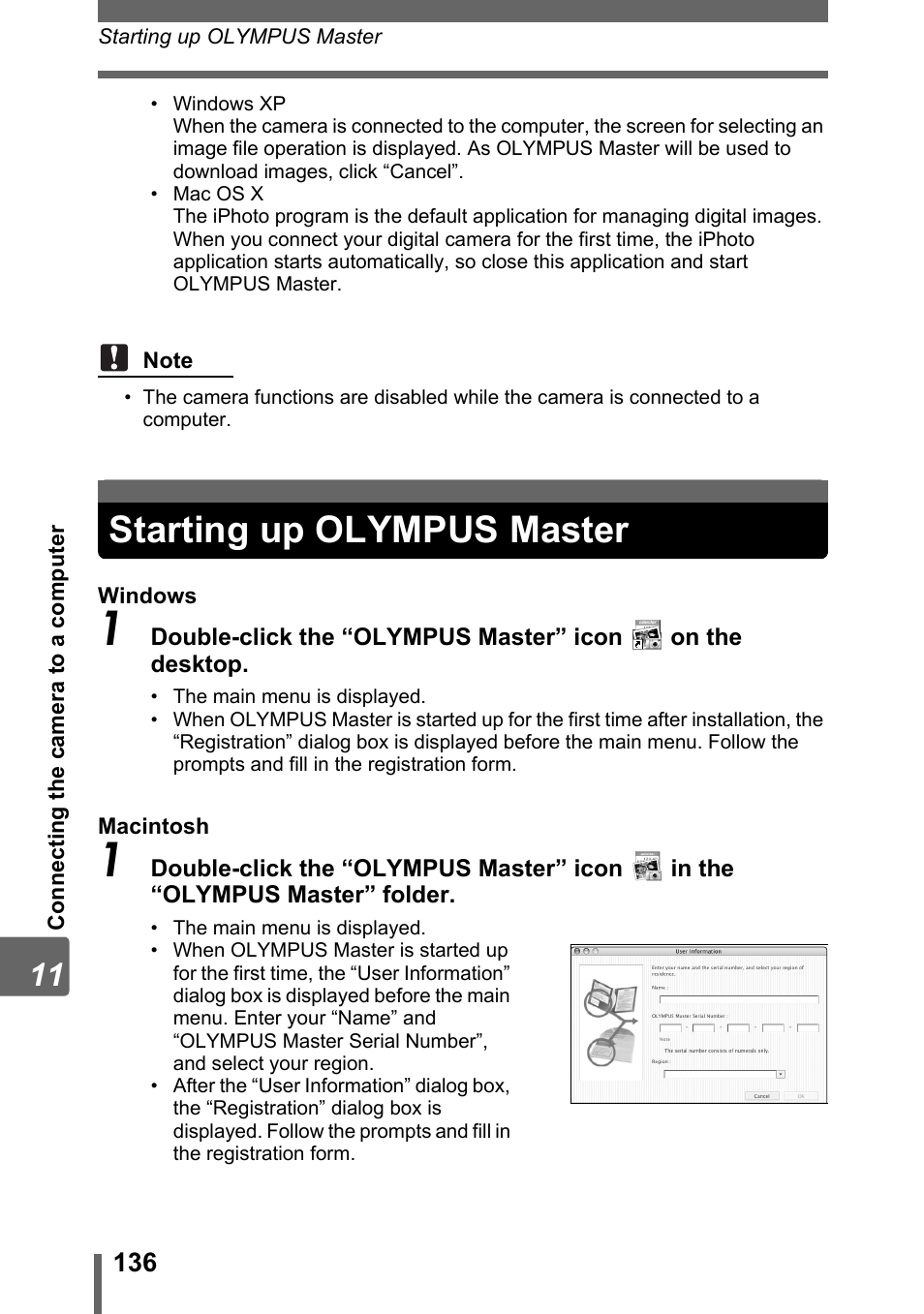 Starting up olympus master, Gp. 136 | Olympus IR-300 User Manual | Page 136 / 182