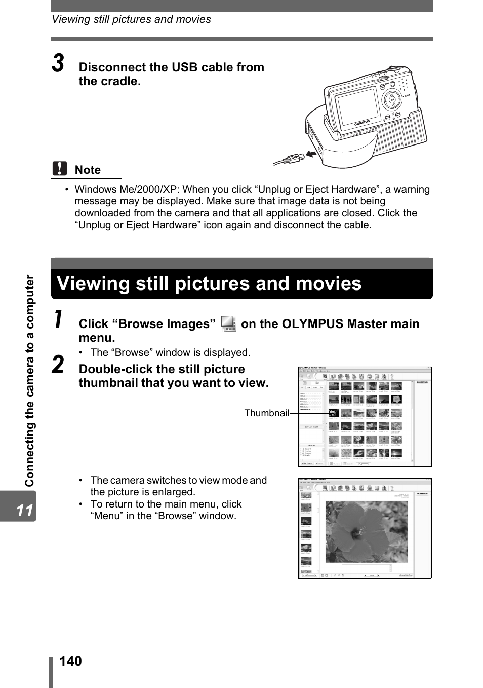 Viewing still pictures and movies | Olympus IR-300 User Manual | Page 140 / 182