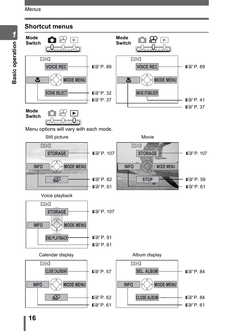 Shortcut menus | Olympus IR-300 User Manual | Page 16 / 182