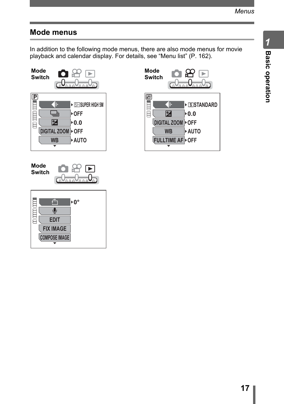 Mode menus | Olympus IR-300 User Manual | Page 17 / 182