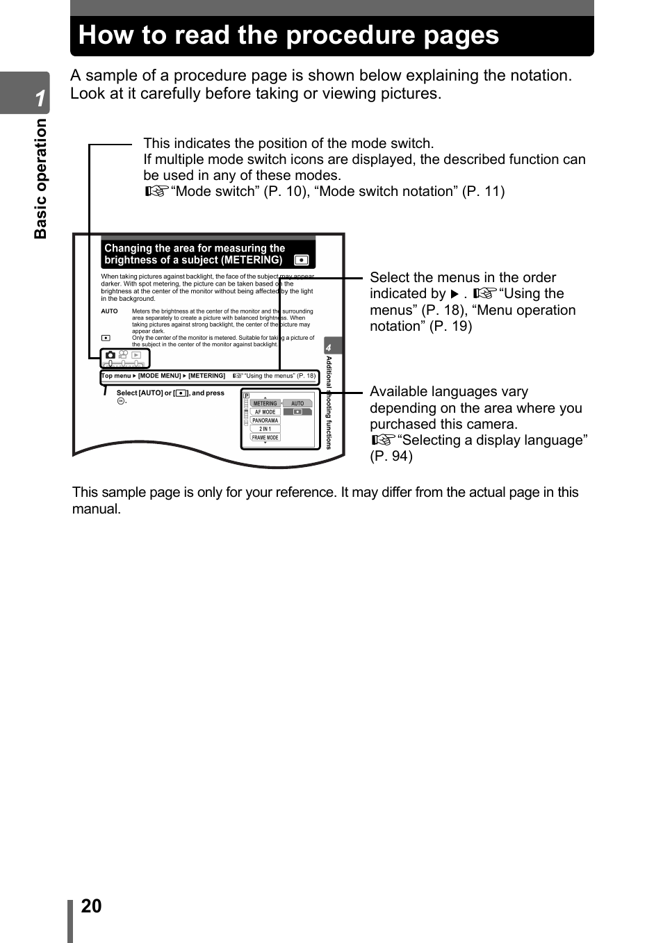 How to read the procedure pages | Olympus IR-300 User Manual | Page 20 / 182