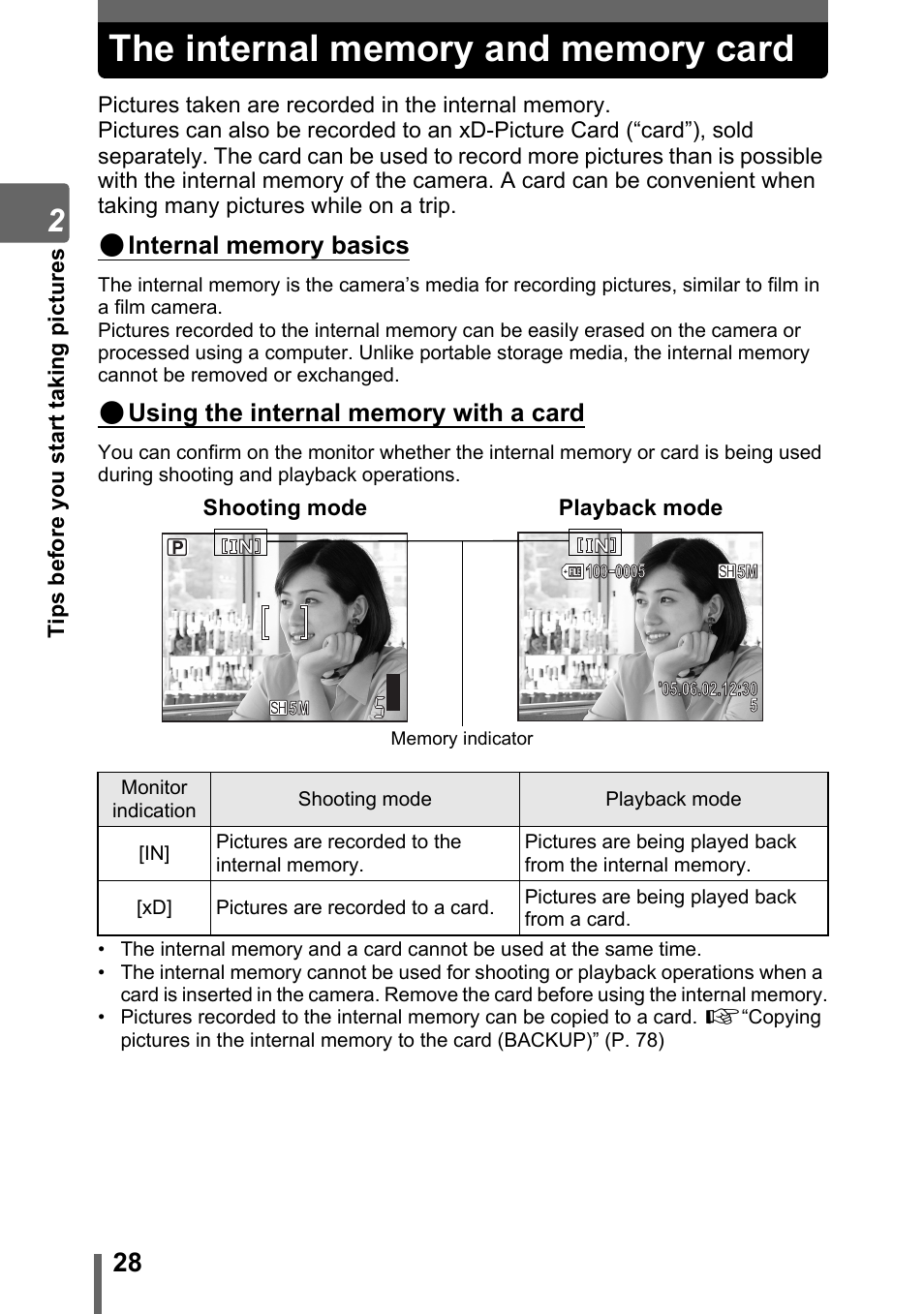 The internal memory and memory card | Olympus IR-300 User Manual | Page 28 / 182