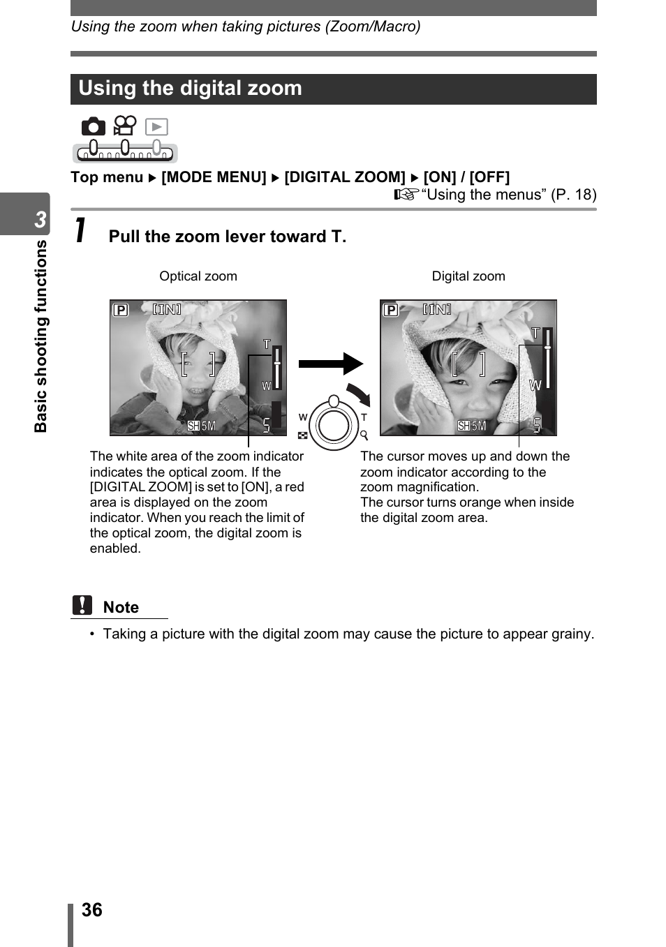 Using the digital zoom | Olympus IR-300 User Manual | Page 36 / 182