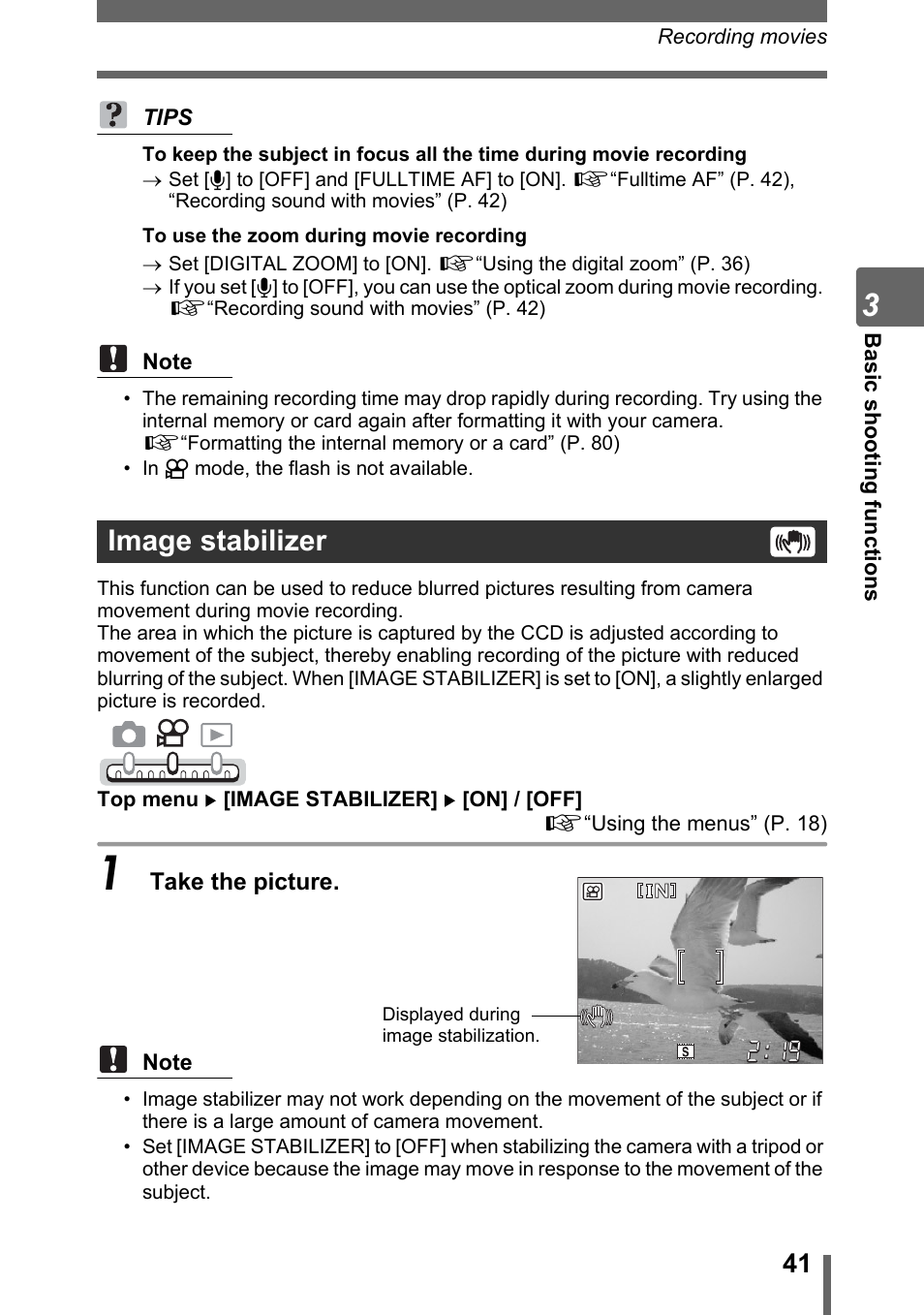 Image stabilizer, P. 41 | Olympus IR-300 User Manual | Page 41 / 182