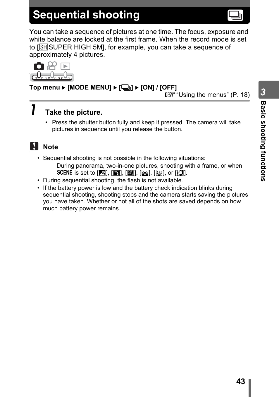 Sequential shooting | Olympus IR-300 User Manual | Page 43 / 182