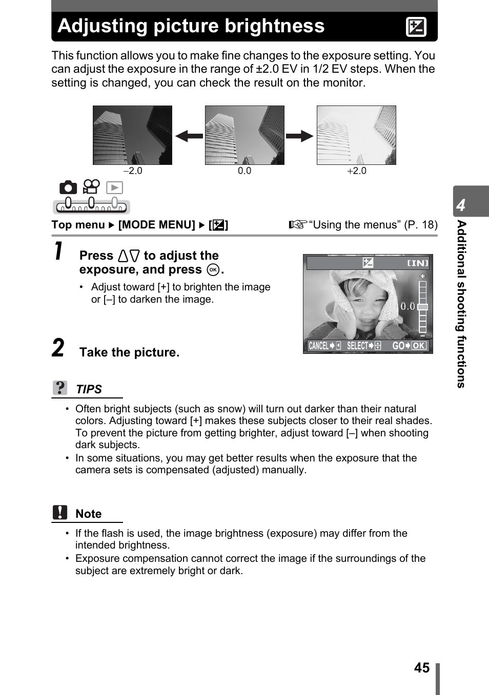 Adjusting picture brightness | Olympus IR-300 User Manual | Page 45 / 182