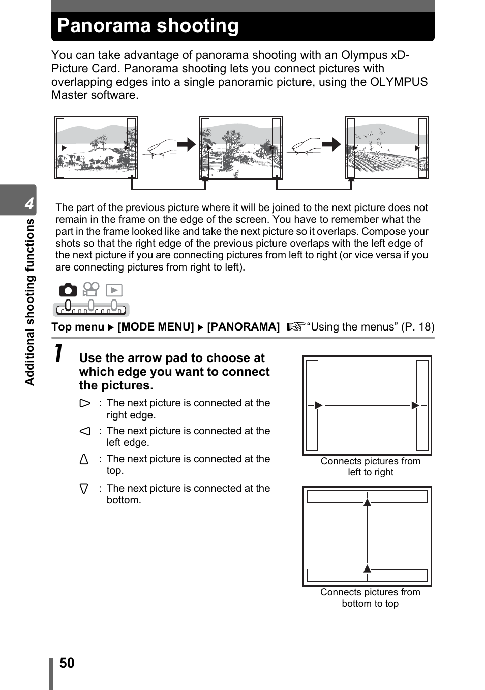 Panorama shooting | Olympus IR-300 User Manual | Page 50 / 182