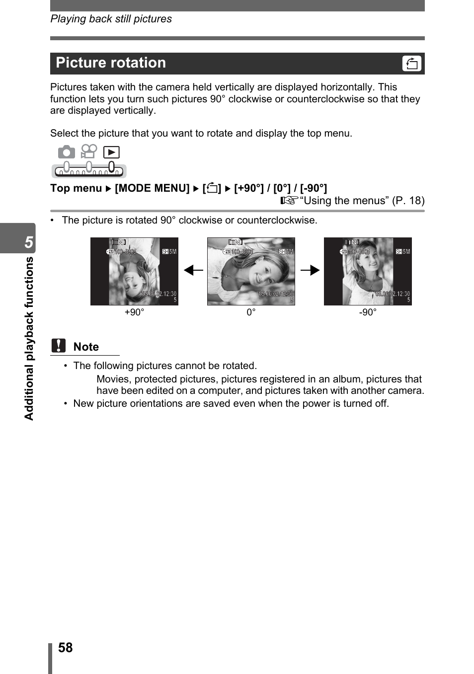 Picture rotation | Olympus IR-300 User Manual | Page 58 / 182