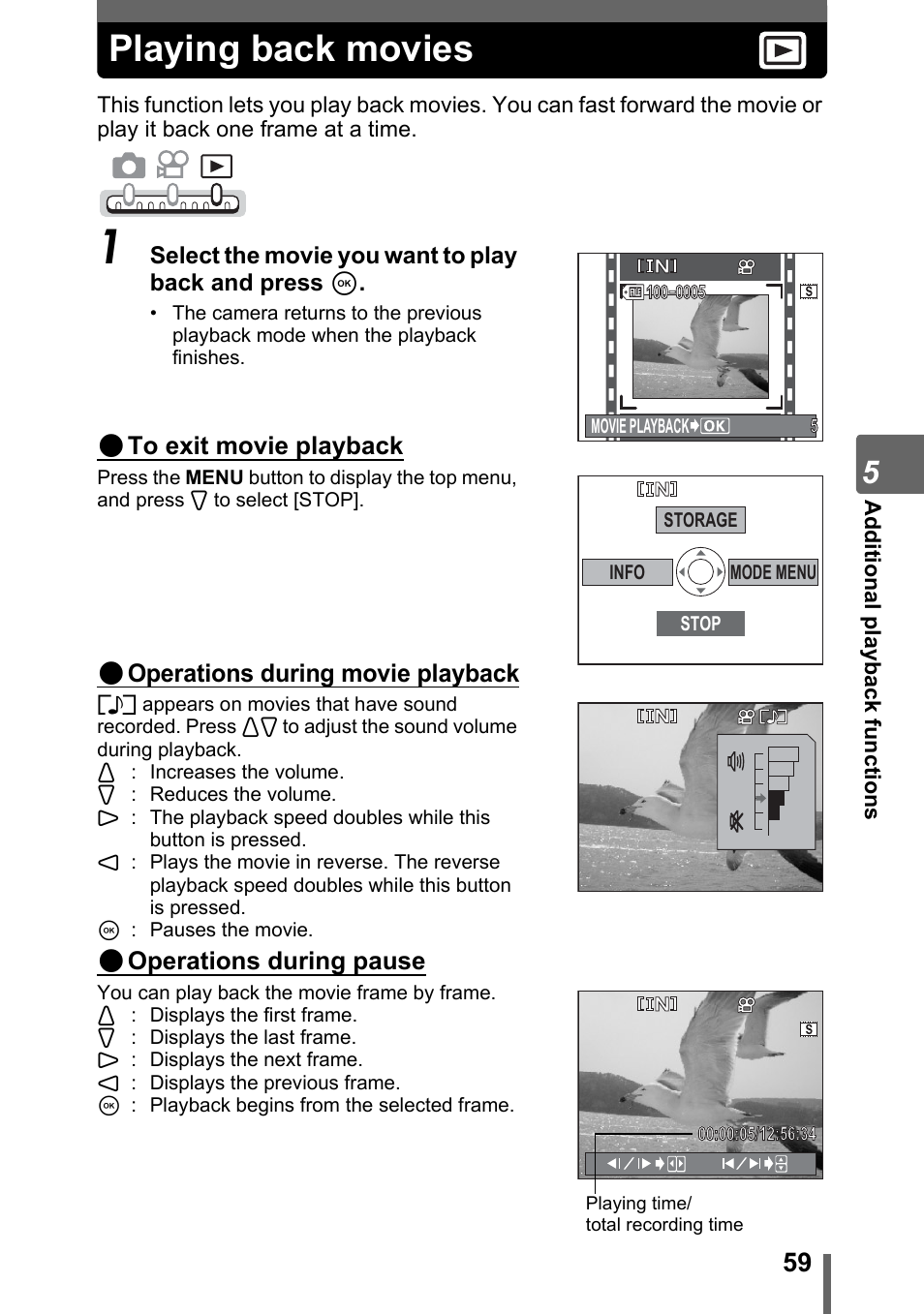 Playing back movies, P. 59 | Olympus IR-300 User Manual | Page 59 / 182