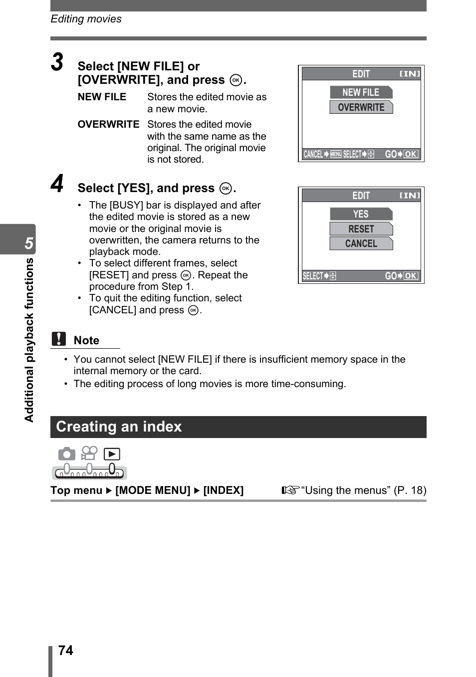 Creating an index | Olympus IR-300 User Manual | Page 74 / 182