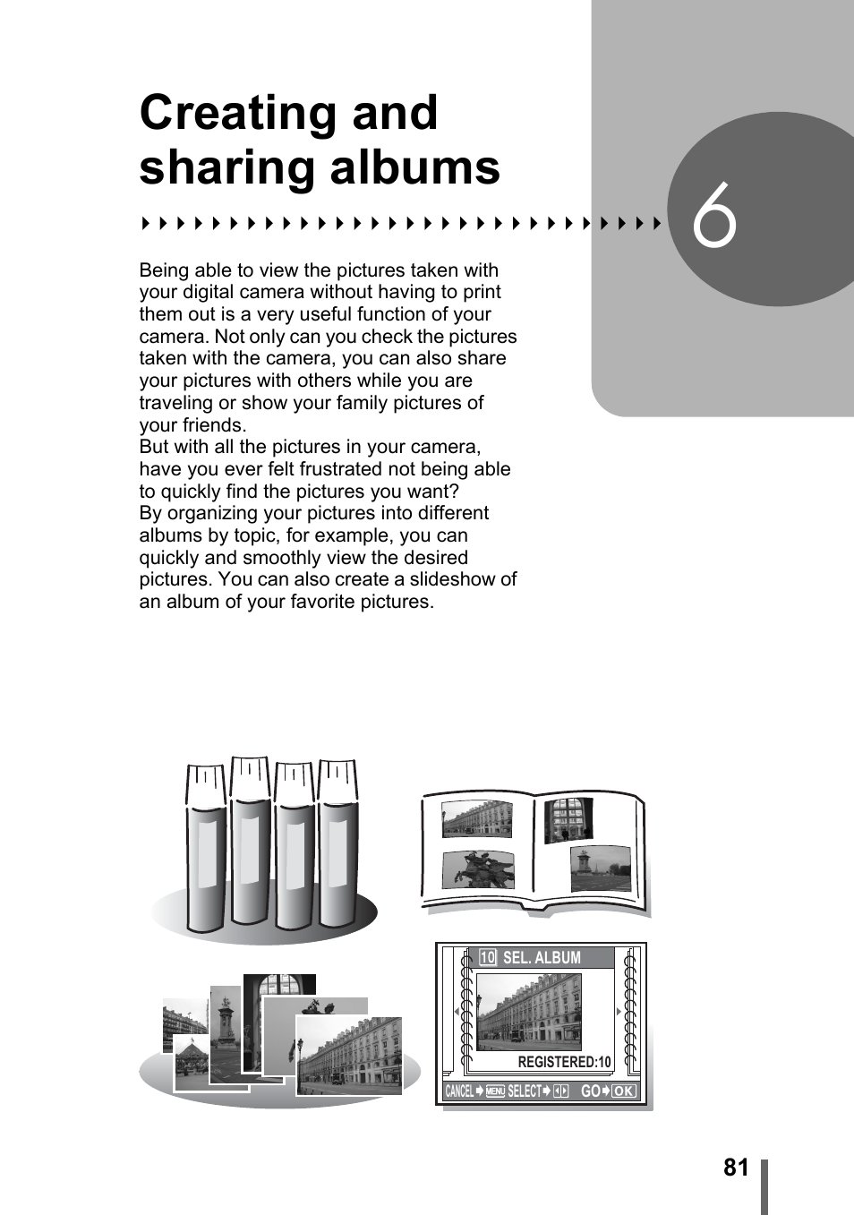 6 creating and sharing albums, Creating and sharing, Albums | P. 81, Creating and sharing albums | Olympus IR-300 User Manual | Page 81 / 182