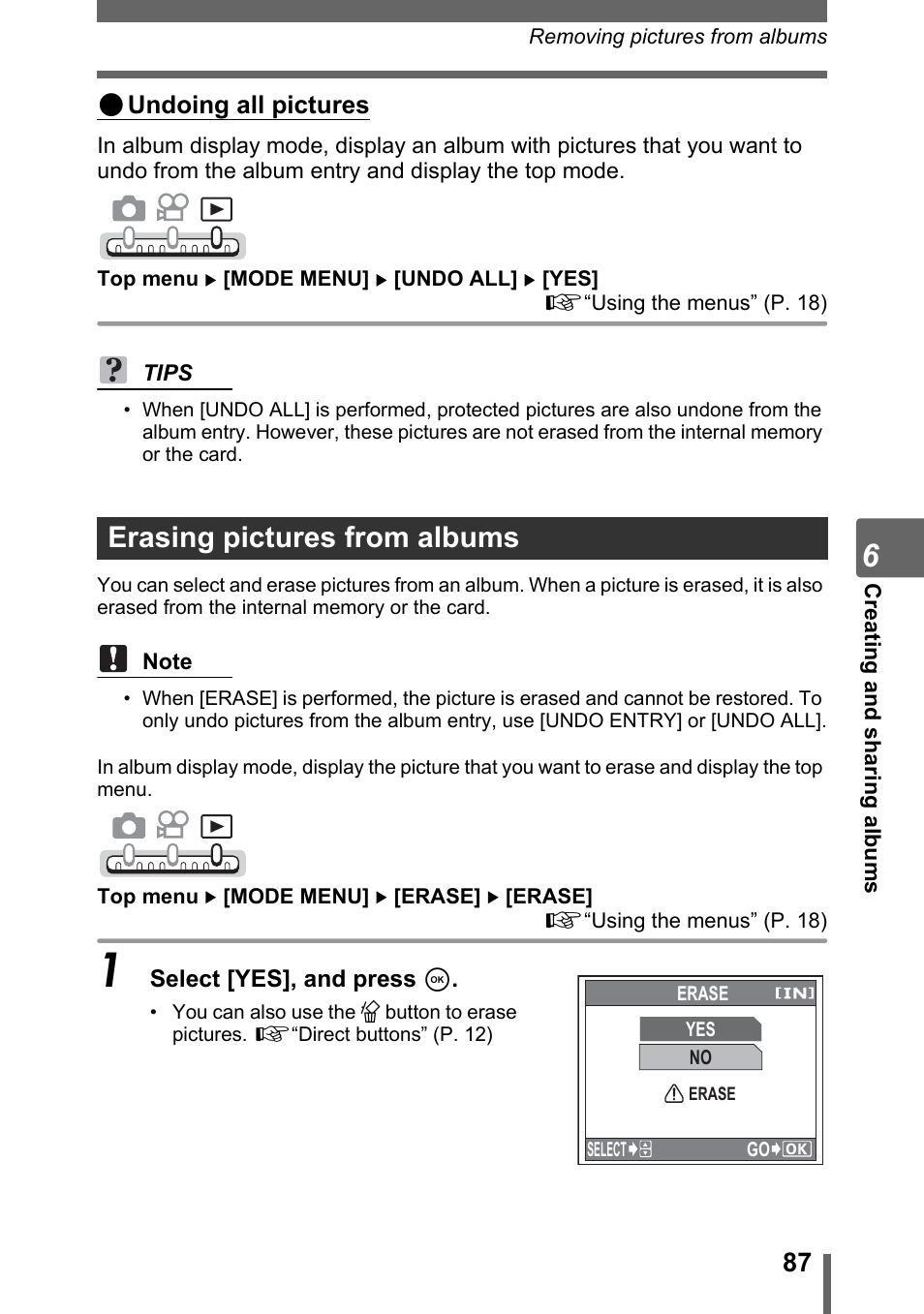 Erasing pictures from albums | Olympus IR-300 User Manual | Page 87 / 182