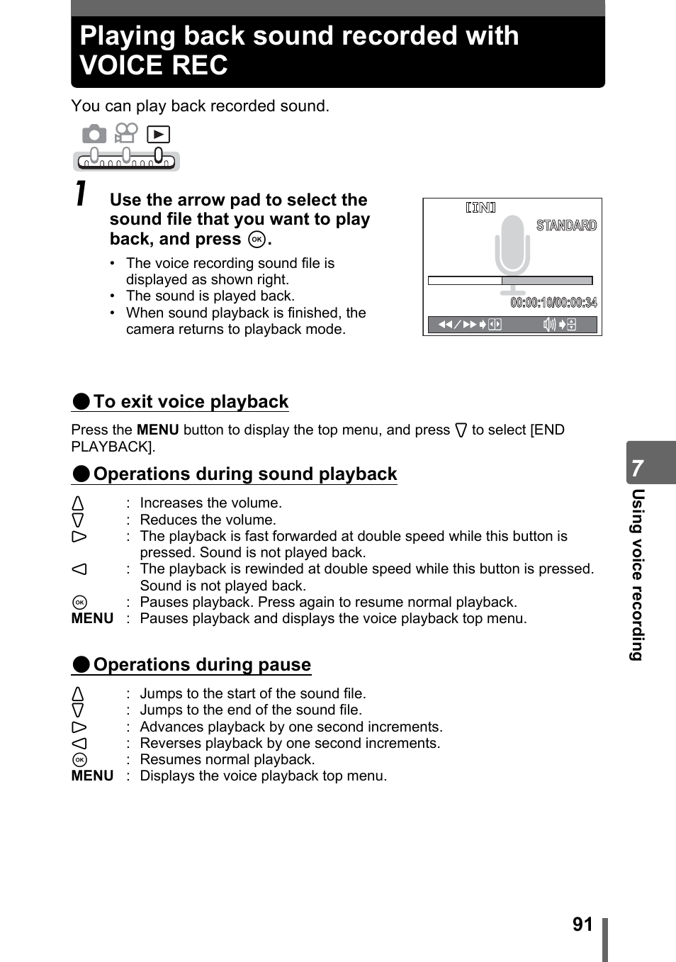 Playing back sound recorded with voice rec, P. 91 | Olympus IR-300 User Manual | Page 91 / 182