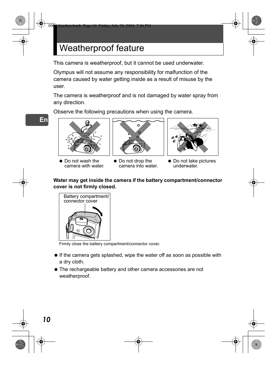 Weatherproof feature | Olympus Stylus Verve User Manual | Page 10 / 163