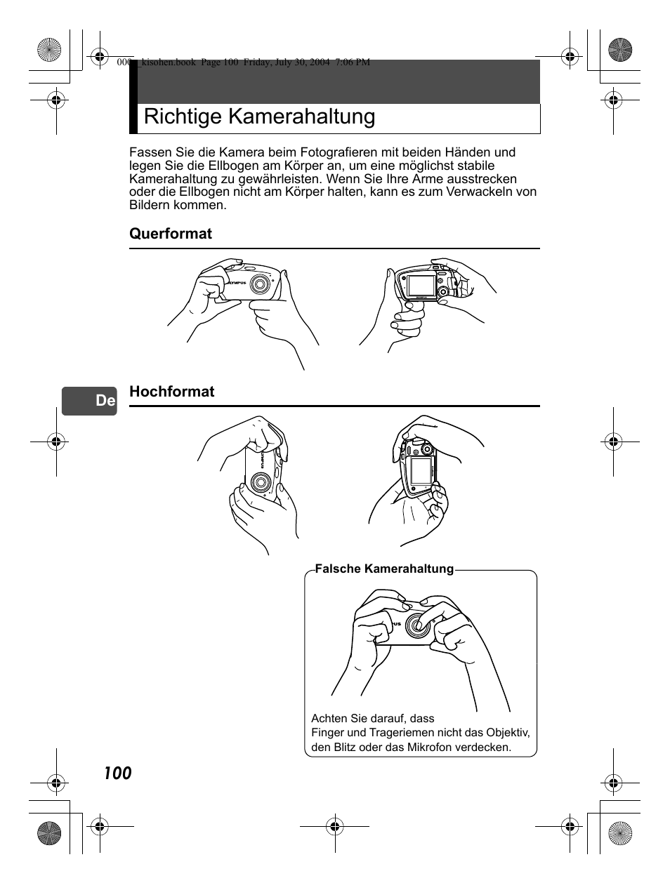 Richtige kamerahaltung | Olympus Stylus Verve User Manual | Page 100 / 163