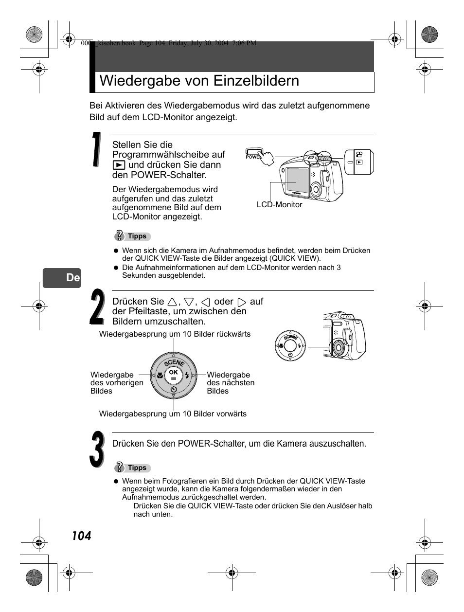 Wiedergabe von einzelbildern | Olympus Stylus Verve User Manual | Page 104 / 163