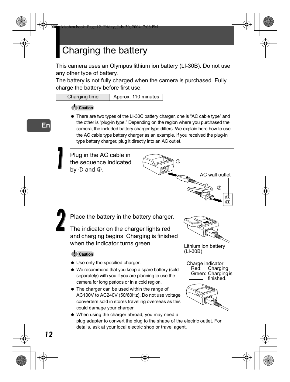 Charging the battery | Olympus Stylus Verve User Manual | Page 12 / 163