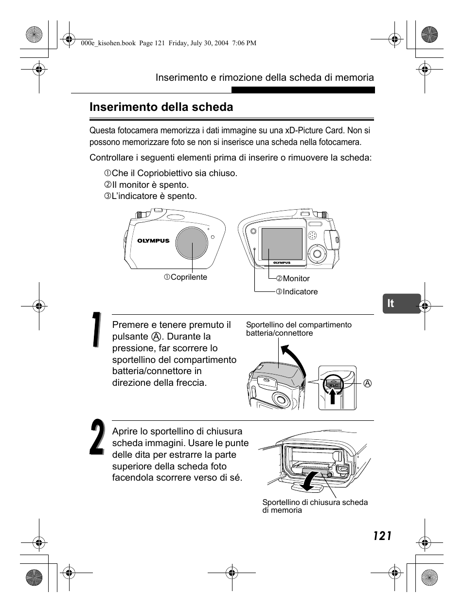 Inserimento della scheda | Olympus Stylus Verve User Manual | Page 121 / 163