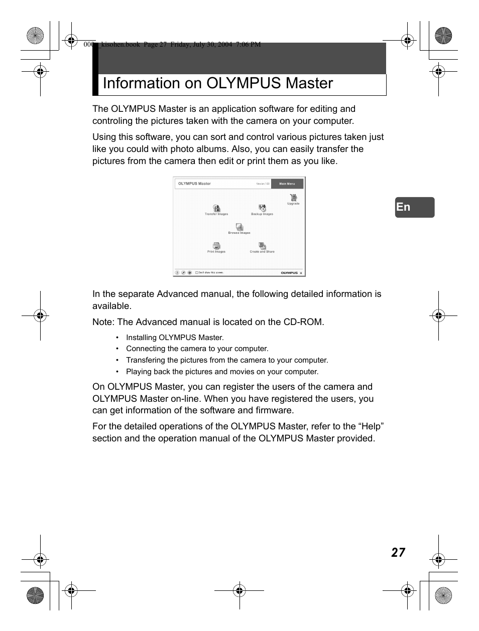 Information on olympus master | Olympus Stylus Verve User Manual | Page 27 / 163