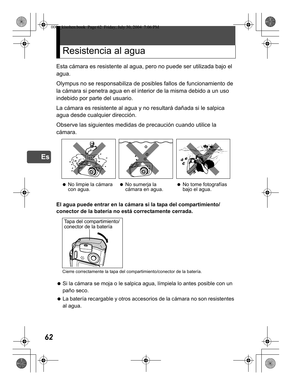 Resistencia al agua | Olympus Stylus Verve User Manual | Page 62 / 163