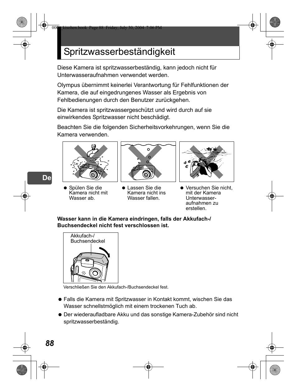 Spritzwasserbeständigkeit | Olympus Stylus Verve User Manual | Page 88 / 163