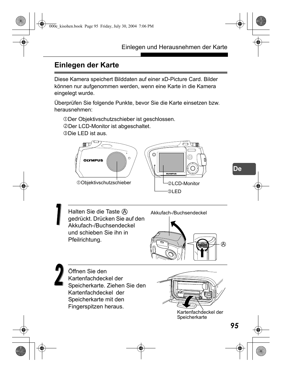 Einlegen der karte | Olympus Stylus Verve User Manual | Page 95 / 163