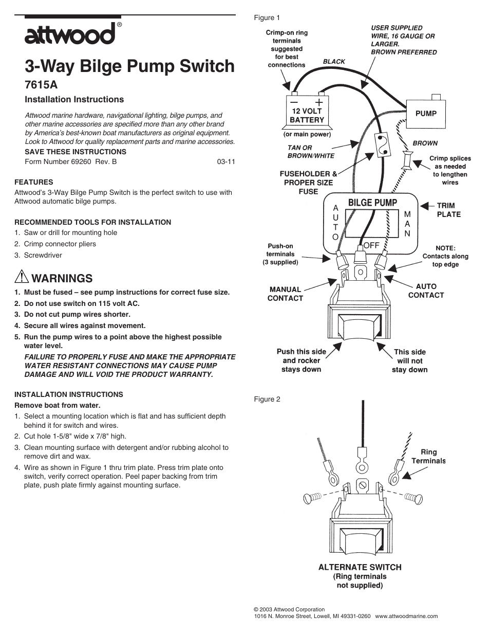 Attwood 7615A User Manual | 1 page