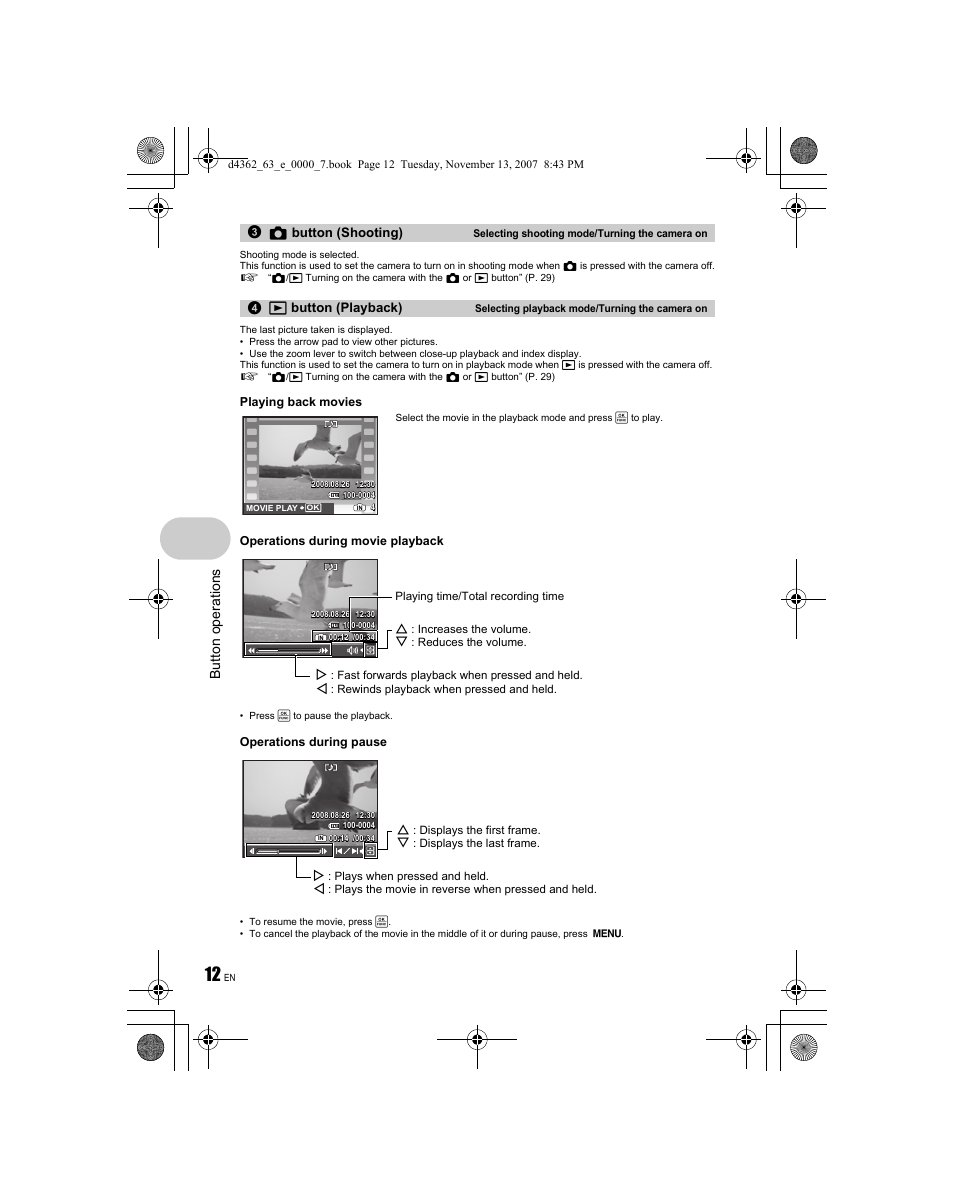Bu tt on ope ra tions | Olympus FE-340 User Manual | Page 12 / 68