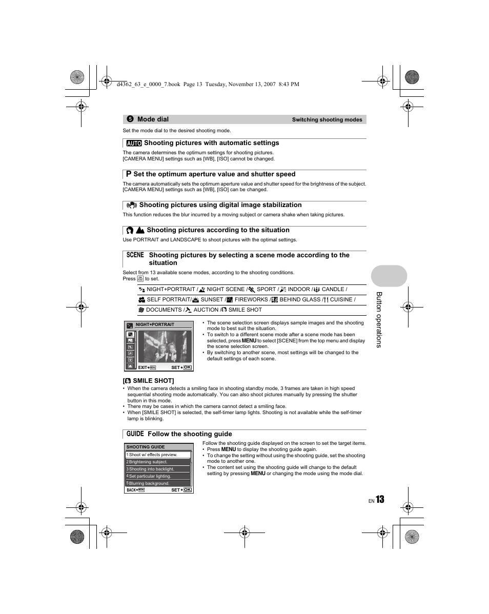 But ton operat ions | Olympus FE-340 User Manual | Page 13 / 68