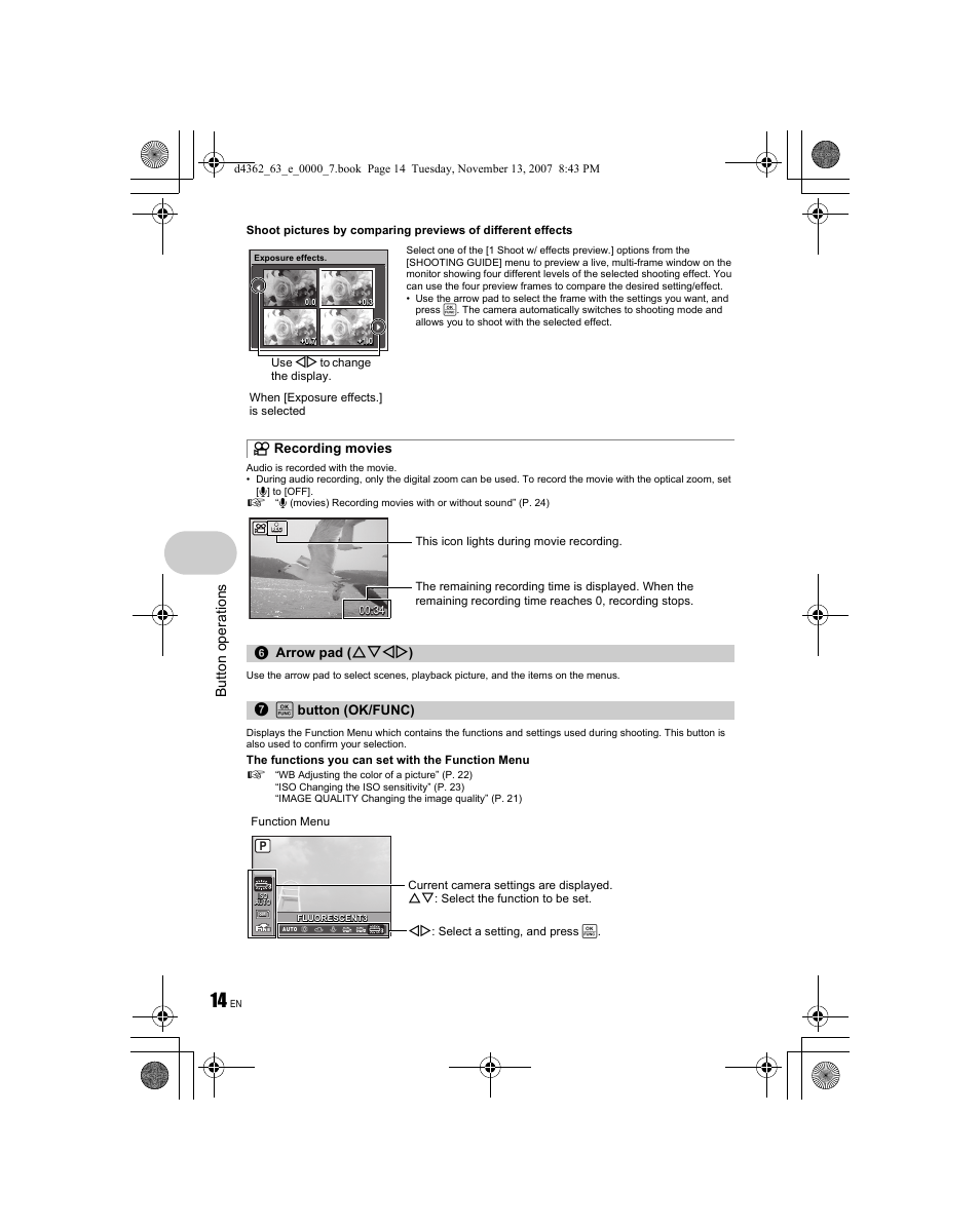 Bu tt on ope ra tions | Olympus FE-340 User Manual | Page 14 / 68