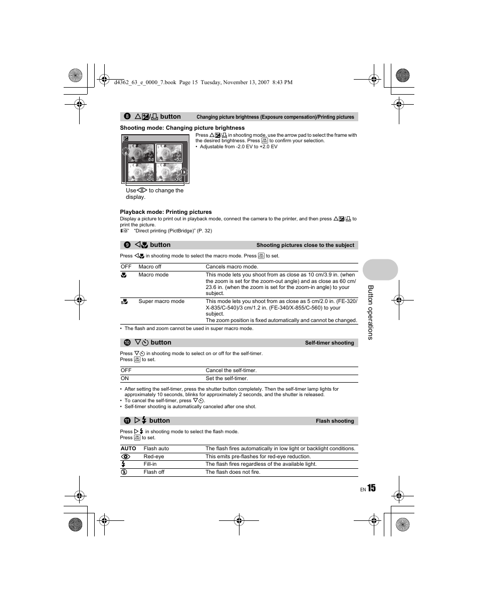 But ton operat ions | Olympus FE-340 User Manual | Page 15 / 68